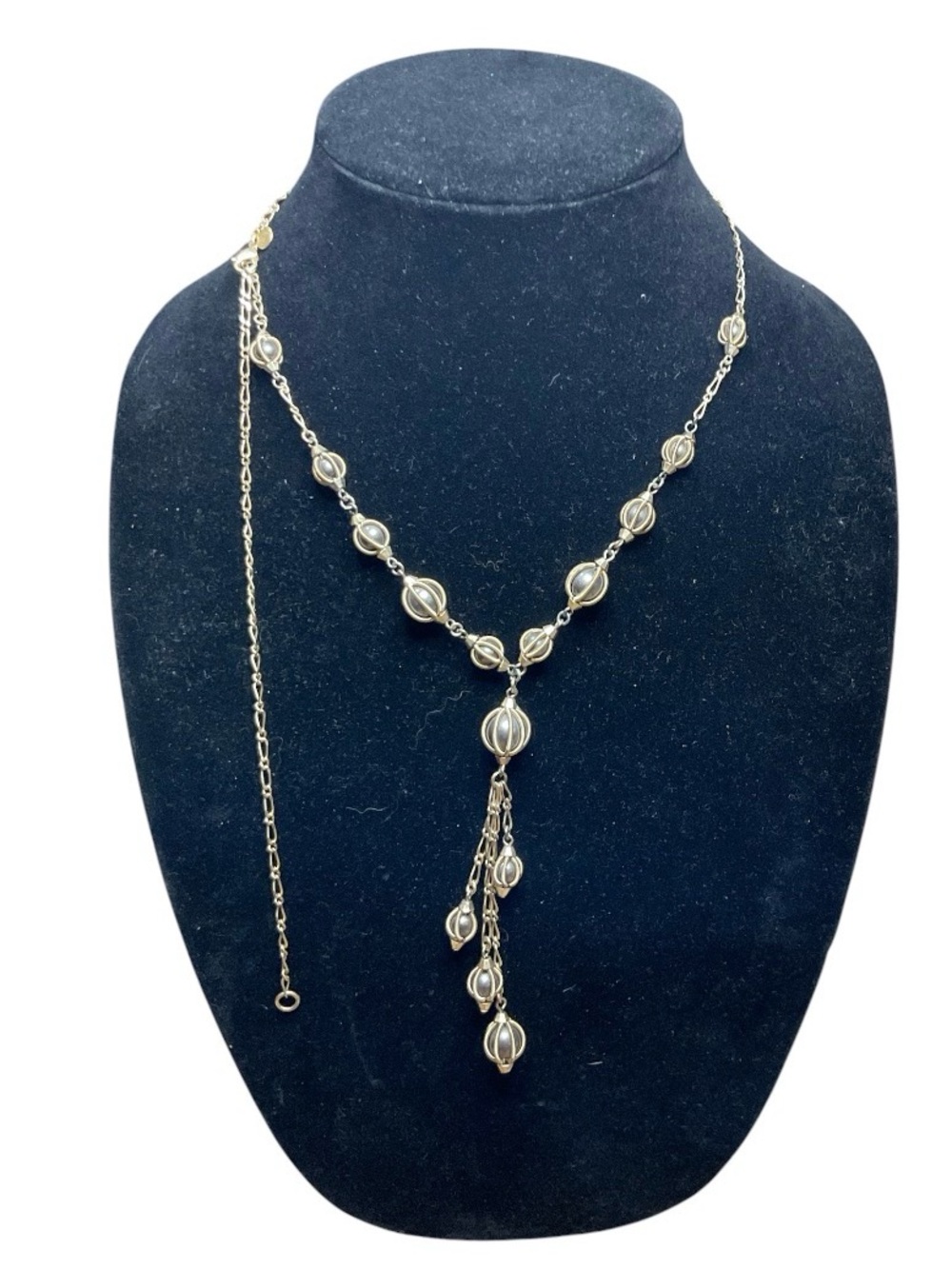 TINT Gold-Tone Lariat Necklace with Bead Droplets